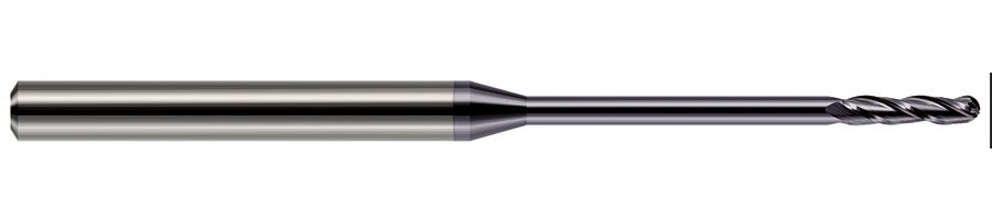 Picture of Harvey Tool 13880-C3 Dia 0.08 LOC 0.7500 OAL2.50 End Mill Standard Flute Standard Helix Carbide AlTiN Single End Ball NoseBall